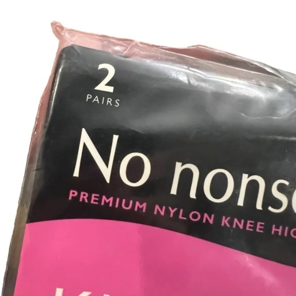 No Nonsense Premium Nylon Knee Highs Size‎ Q OFF BLACK Sheer Toe 2 Pairs NEW